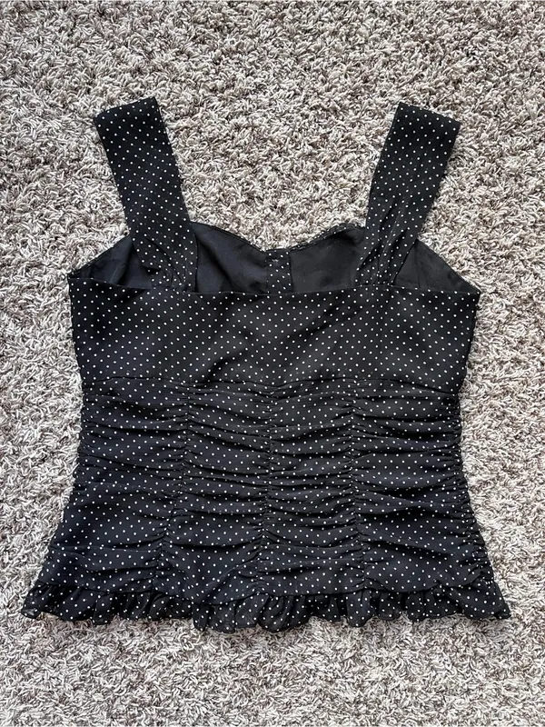 Bandolino Ruched Polka Dot Button Down Tank Top Black Size 10 - Image 6