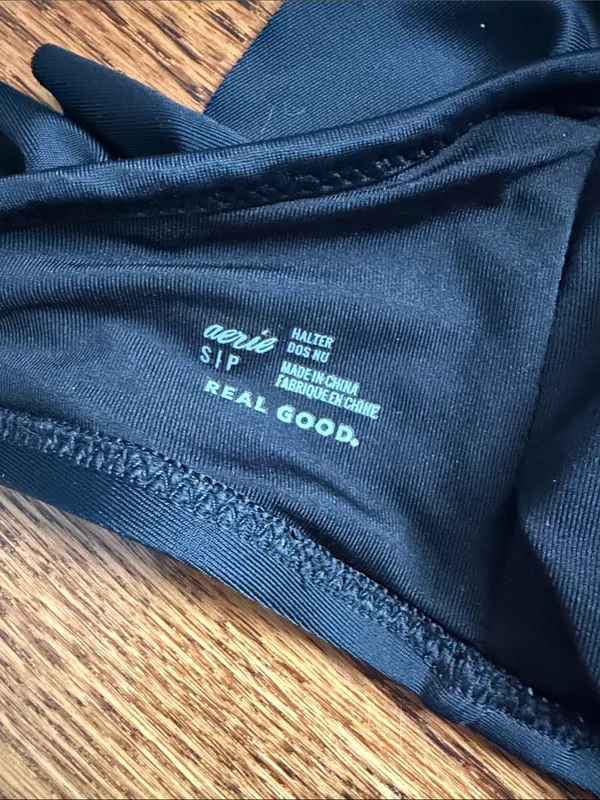 Aerie Black Ruffle Halter Triangle Bikini Top Size Small - Image 2