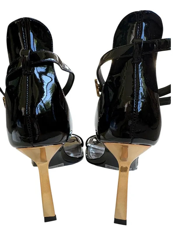NWOT SCHUTZ Leather Ciara Gold Heel Stiletto Sandals Black Size 8.5 - Image 8