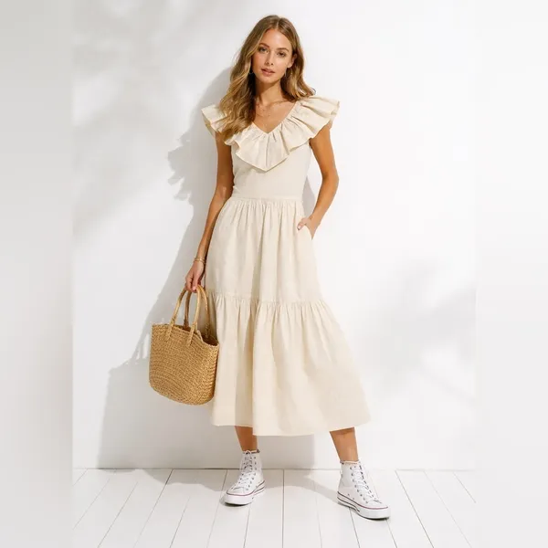 Anthropologie NWT English Factory midi ruffle dress $180 XS - Image 3
