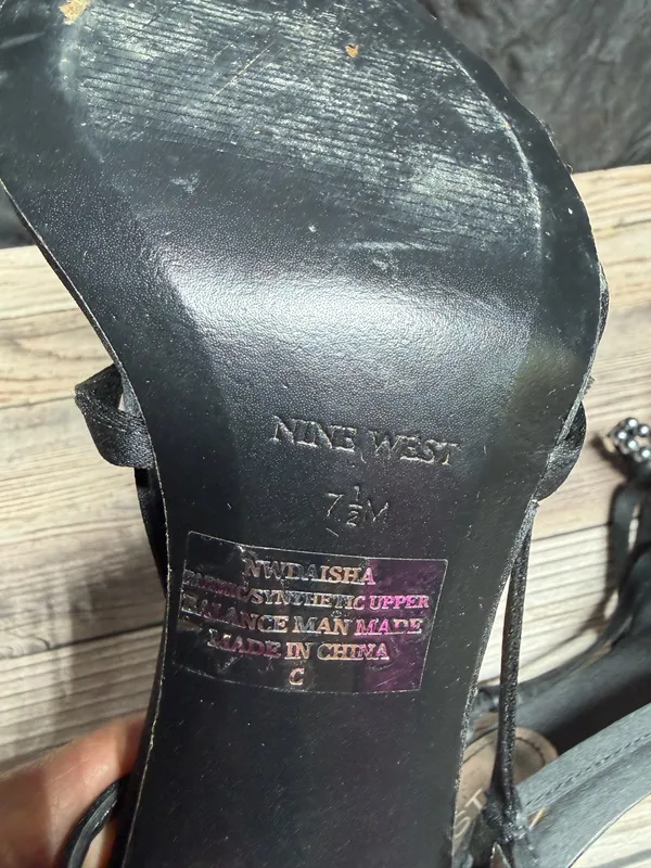 NINE WEST Black Satin & Stones Dressy Slingback Heels Size 7.5 M - Image 7