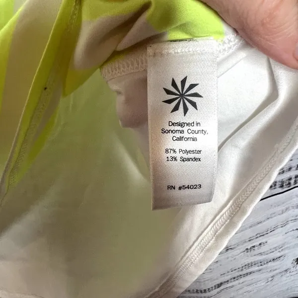 Athleta Ocean Stripe CHI Muscle Tank Top Neon Yellow Athletic Small - Image 2