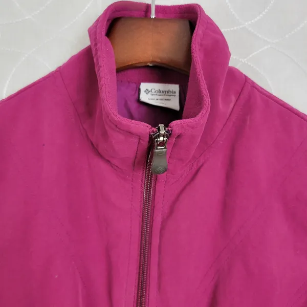 Columbia Womens Jacket Vest Sz S Pink Mock Neck Full Zip Fleece Paneled Lined - Image 4
