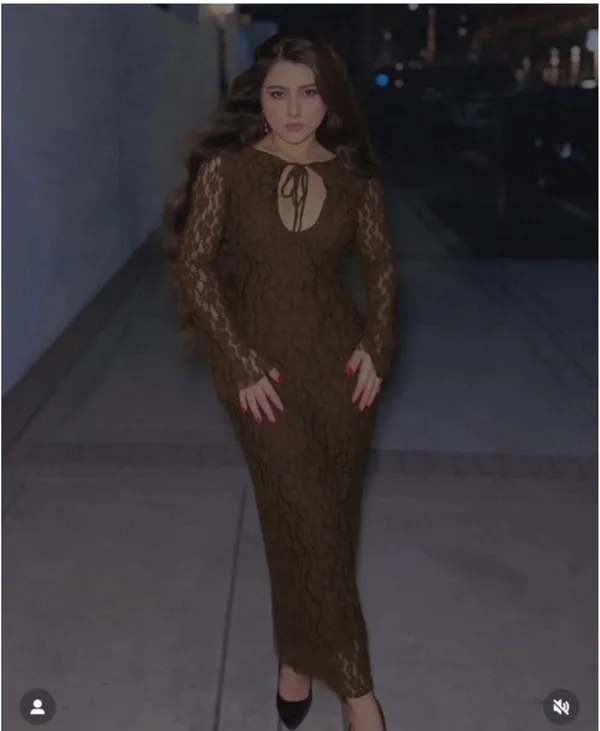 Zara Brown Lace Long-Sleeve Midi Dress - Image 6