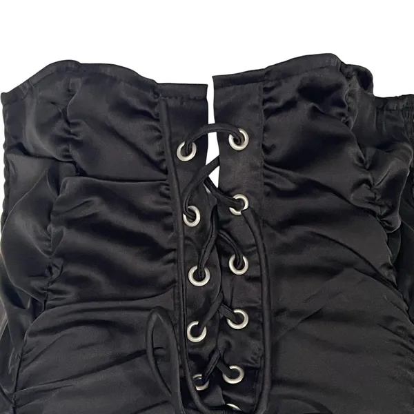 Cider Corset Top Women's Med Black Satin Lace Up Ruffle Cropped Cami Goth Punk - Image 8