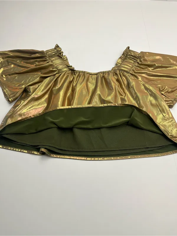 Queen Of Sparkles Metallic Gold Flutter Top Women's XS Cropped *TINY FLAW - Image 8