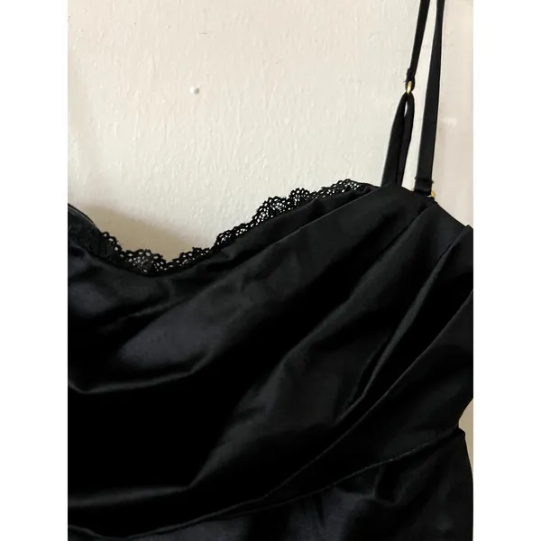 Oh Polly Yesenia Satin Scalloped Bandeau Ruched Mini Dress Black Size 4 New - Image 4