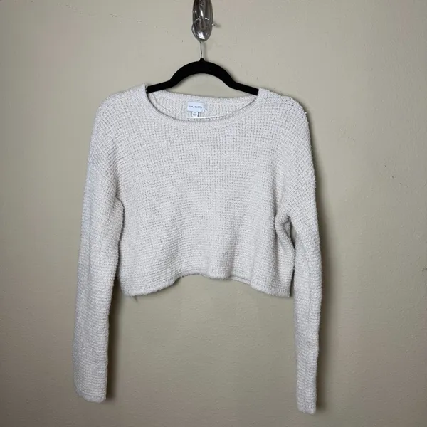 LA HEARTS Nubby Chunky Tan Cream Crew Neck Sweater Cropped Size Small - Image 2