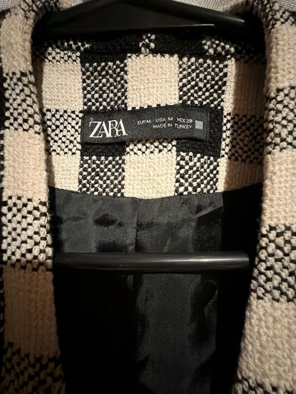 Zara Gingham Check Vest Size M Black White Tweed Waistcoat - Image 2