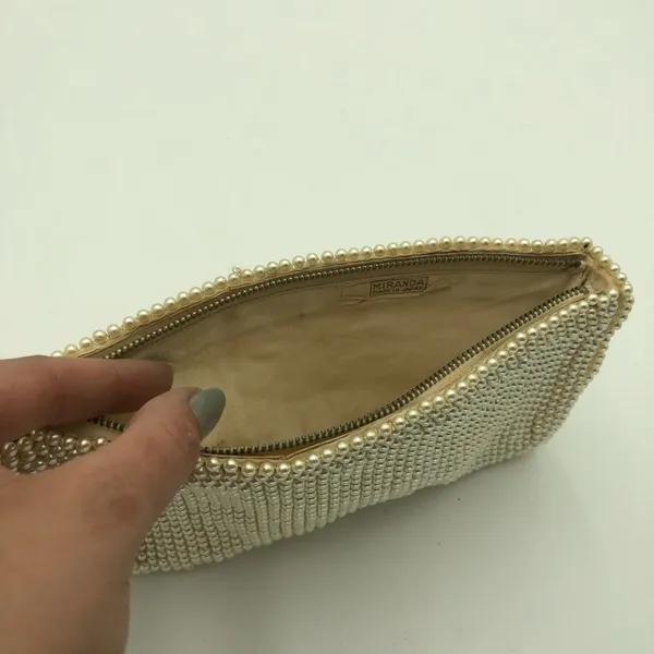 Vintage Cream/White Pearl Style Beaded Clutch OS - Image 8