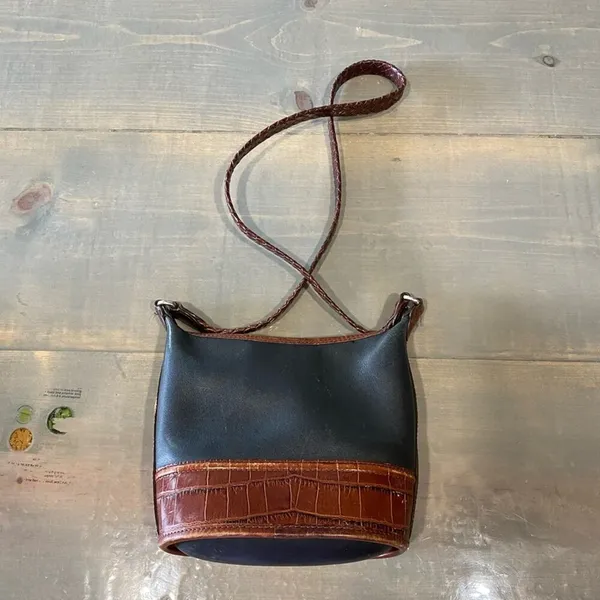 Brighton Judy Little Mini Vintage Leather Bucket Crossbody Bag Black Brown - Image 4