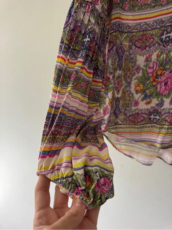 Anthropologie Maeve Gorgeous Boho Floral Puff Sleeve‎ Ceresco Peasant Top - Image 6