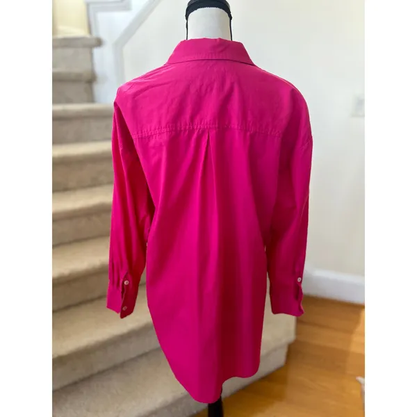 Maeve Hot Pink Oversize Long Sleeve Button Down Cotton Blouse - Image 4