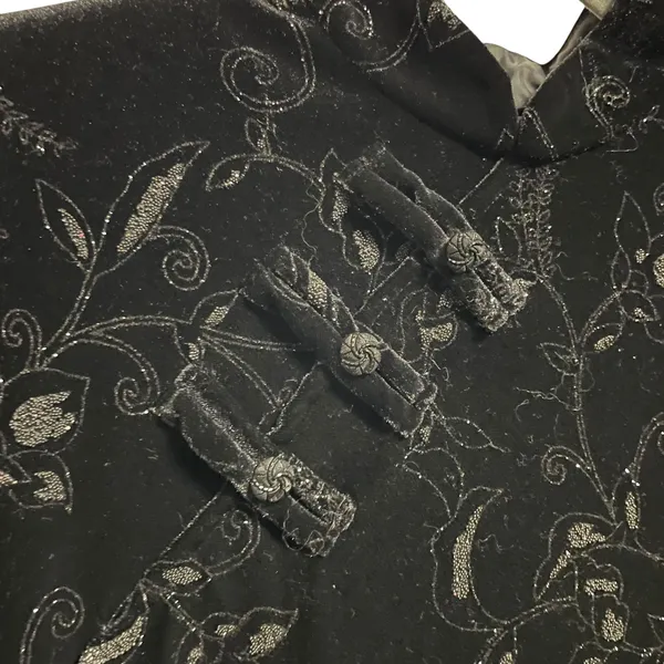 Dress Barn Black Velvet Floral Sparkle Mandarin Style Maxi Dress Size 12 - Image 3
