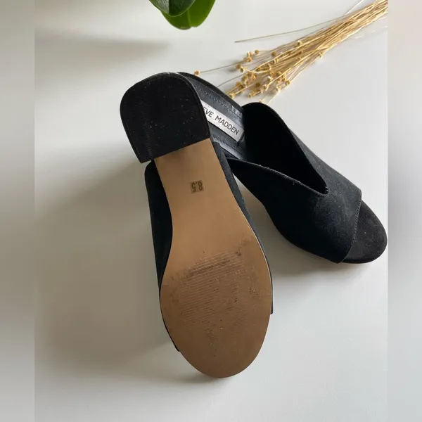 Steve Madden Chance black suede block heel slides sandals - Image 6