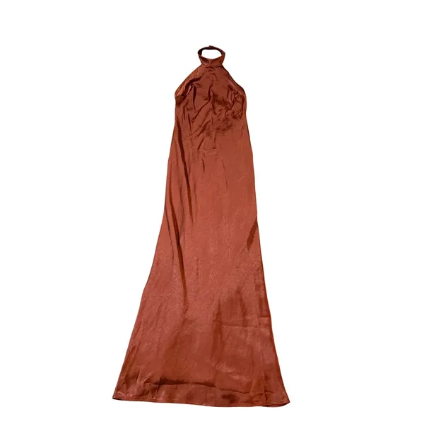 NWT Lulus Size XS Love in Your Life Rust‎ Brown Satin Halter Maxi Dress Formal - Image 3