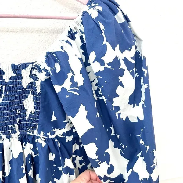 Abercrombie Emerson Poplin Puff Sleeve Midi Dress Blue Floral S Cottagecore Coquette - Image 4