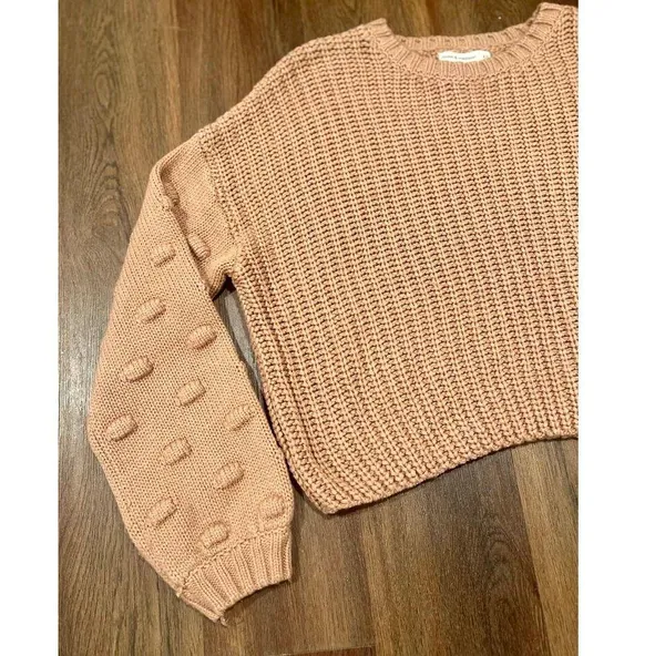 Moon & Madison Boho Cozy Knit Cropped Sweater Small Blush Pink - Image 3