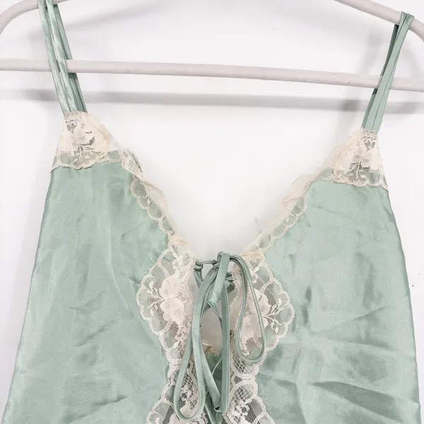 NWT Delicates Womens Sage Lace Trim Fairycore Vintage Satin Teddy Bodysuit Large - Image 2
