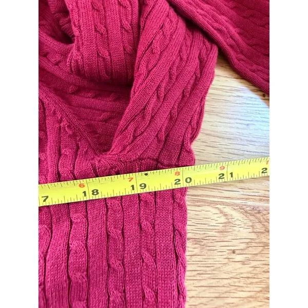 Tommy Hilfiger Cable Knit V-Neck Cotton Sweater Red Large TJROSK305C - Image 4