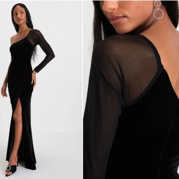 LULU's Prom Wedding Sexy Chic Modern Minimalistic Chic One Shoulder Maxi Dress - Image 4