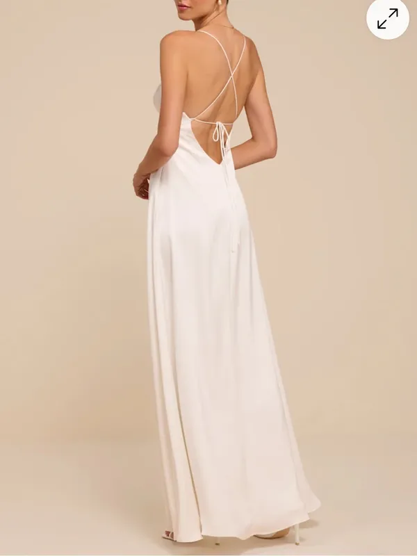 Lulus Medium NEW Lupita White Satin Tie-Back Maxi Dress Bridal Wedding Minimal - Image 6
