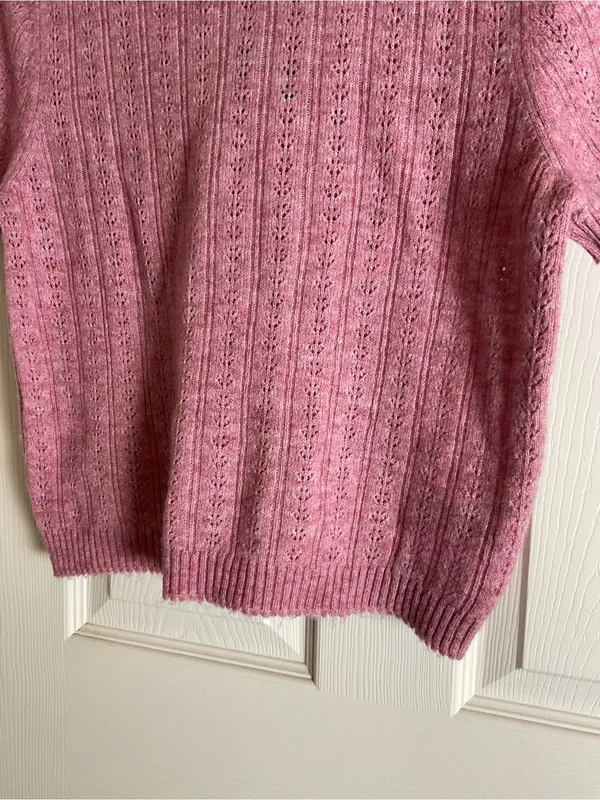 NWT Universal Thread Pink Pointelle Short Sleeve Knit Sweater Top Size L - Image 5