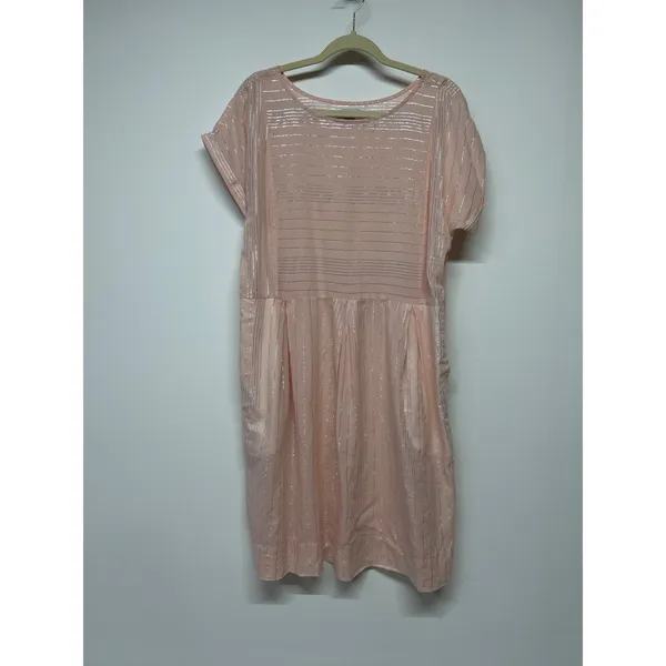 Peyton's Parker Blush Metallic Stripe Pocket Mini Dress‎ Boho Size Large - Image 2