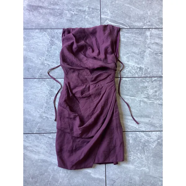 ASOS DESIGN Womens Plum Purple Draped Cowl Neck Wrap Mini Dress Size 0 - Image 2