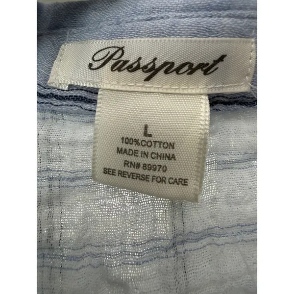 Passport Pajama Set 100% Cotton Gauze Womens Large Blue Long Sleeve Pants #O3-3 - Image 2