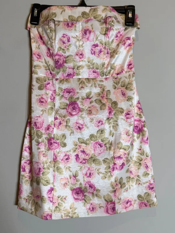 For Love & Lemons Kendall Mini Dress Women's XXS Strapless Floral Corset Smocked - Image 3