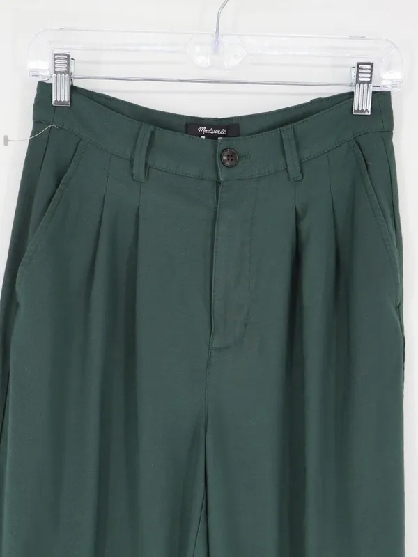 Madewell Drapey Pleated Wide-Leg Pants Women’s 2 Dark Green High Rise Preppy - Image 2