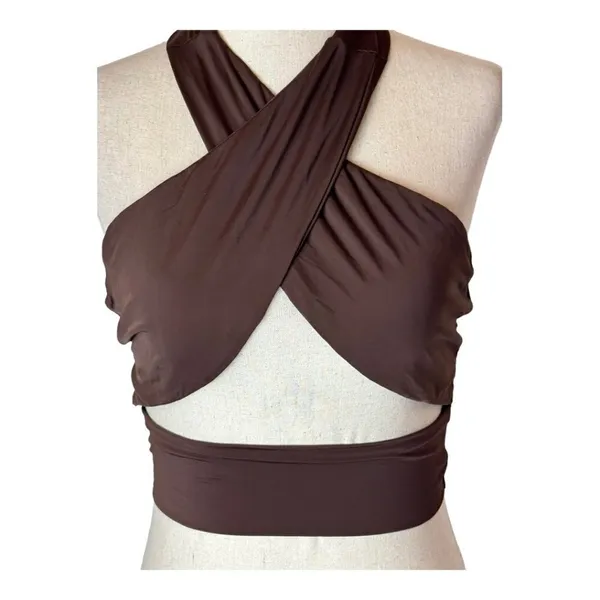 Tiger Mist Brown Cross Tie Halter Neck Archie Top‎ Size XS - Image 5