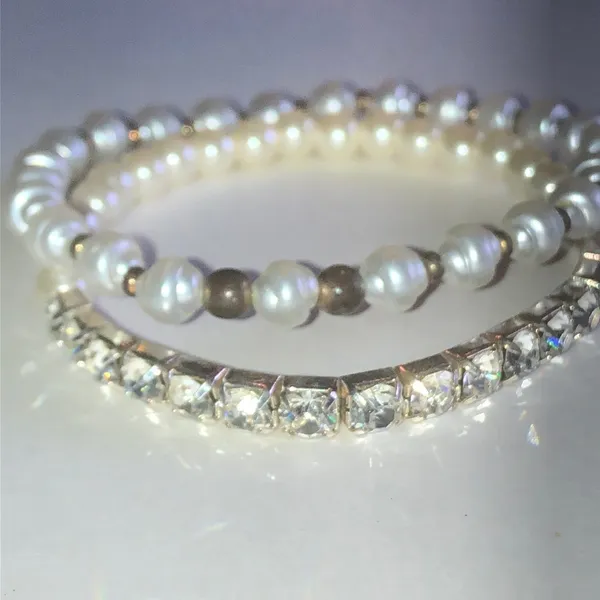 Faux Pearl and Rhinestone Stretch Bracelet Set - Image 2