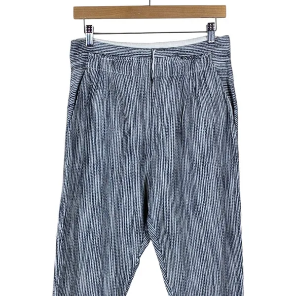 Free People High Rise Vertical Stripe Tapered Leg Cotton Pants Blue White Size 6 - Image 2