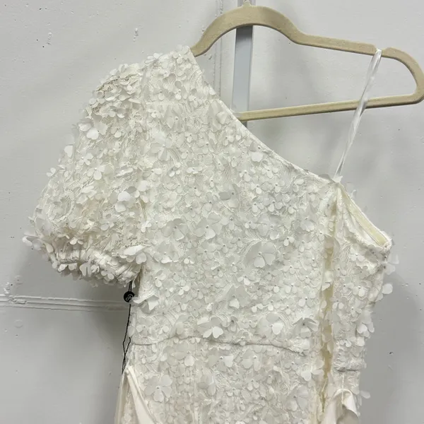 Adrianna Papell One Shoulder 3D Floral Applique Mini Dress White Bridal Wedding - Image 7