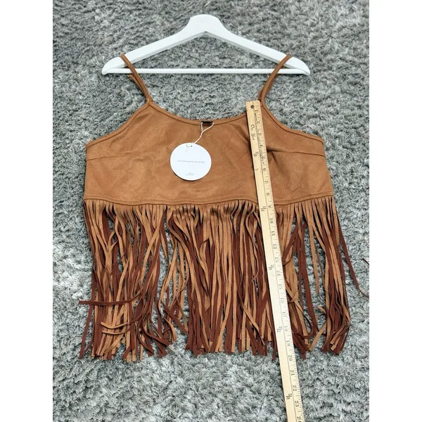 SheIn Suede Fringe Cami Crop Top Western Boho Festival Brown Women Size M NWT - Image 8
