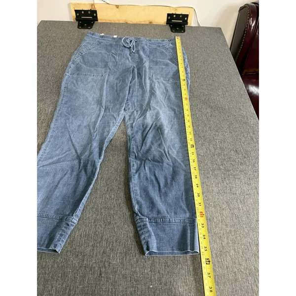 Level 99 Blue Denim Cargo Pants Women's Sz L Drawstring Elastic Waist Pockets - Image 3