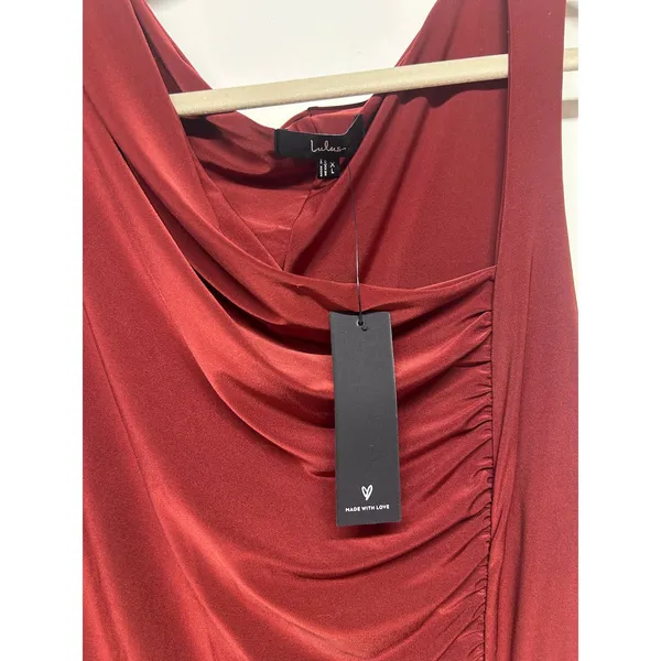 Lulus Josie Rust Red Ruched Maxi Dress Autumn Wedding Guest Size XS‎ NWT - Image 3