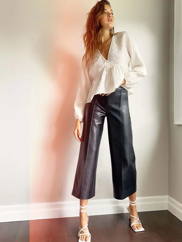 Aritzia Wilfred Textured Peplum Blouse In Espace Size XXS - Image 9