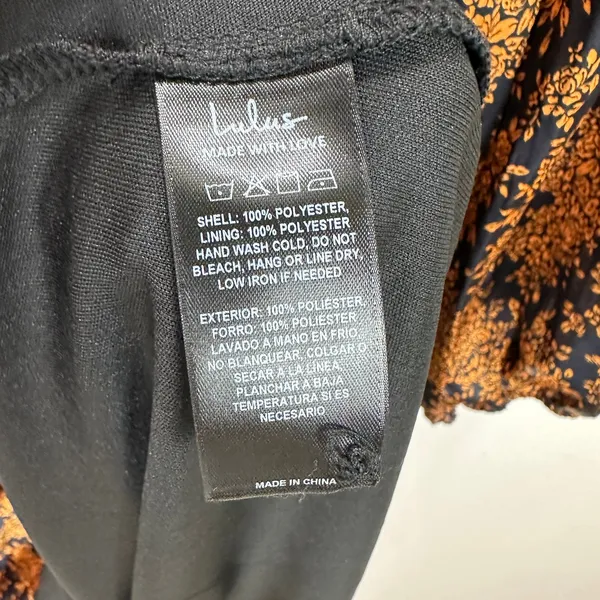 Lulus Graceful Impression Black and Orange Floral Print Midi Dress Satin S NWT - Image 11