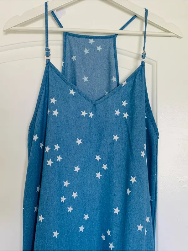 Levi's Women's White American Stars Print Blue Jean Denim Maxi Dress | Size: S/M - Image 4