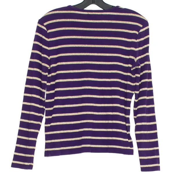 Lauren Ralph Lauren Top Preppy Academia Minimalist Metallic Stripe Purple Medium - Image 2