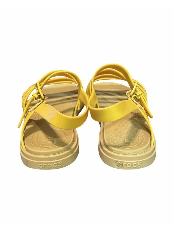 Crocs Womens Tulum Sandal Size 7 Canary Yellow Tan Strappy Fisherman Flat Shoe - Image 4