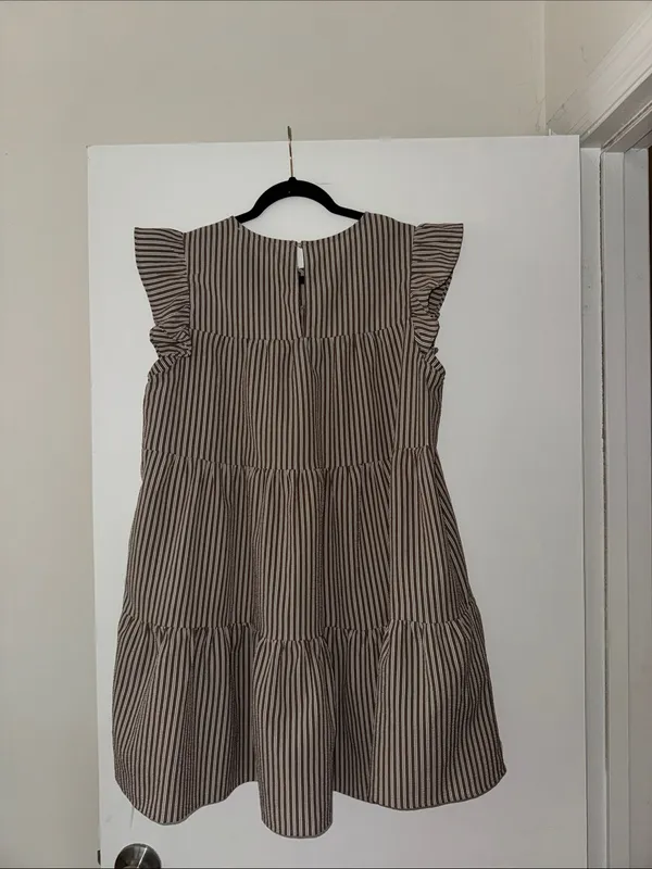 En Saison Women's Brown & White Striped Tiered Ruffle Dress - Image 7