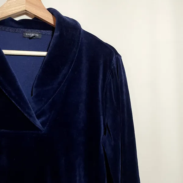 Talbots navy blue velvet cowl neck pullover sweater women's size M‎ cotton rayon - Image 2