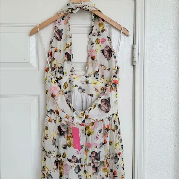 Amanda Uprichard Estella Floral Maxi Dress Halter Cream White‎ Pink Backless M - Image 8
