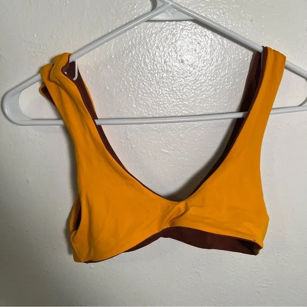 L*Space Women's One Wave Reversible Bikini Top Tan Brown Orange‎ V-Neck Strappy - Image 9