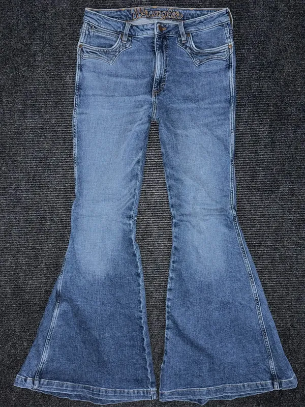 Wrangler Retro High Rise Trumpet Super Flare Bell Bottom Jean 31x34 Western Boho - Image 2