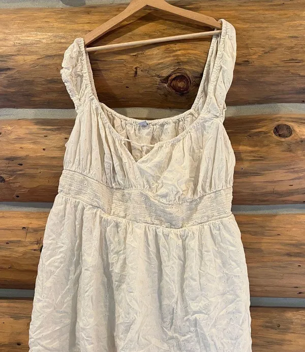 Eyelet Waist Defined Mini Dress Women’s Cream - Image 2